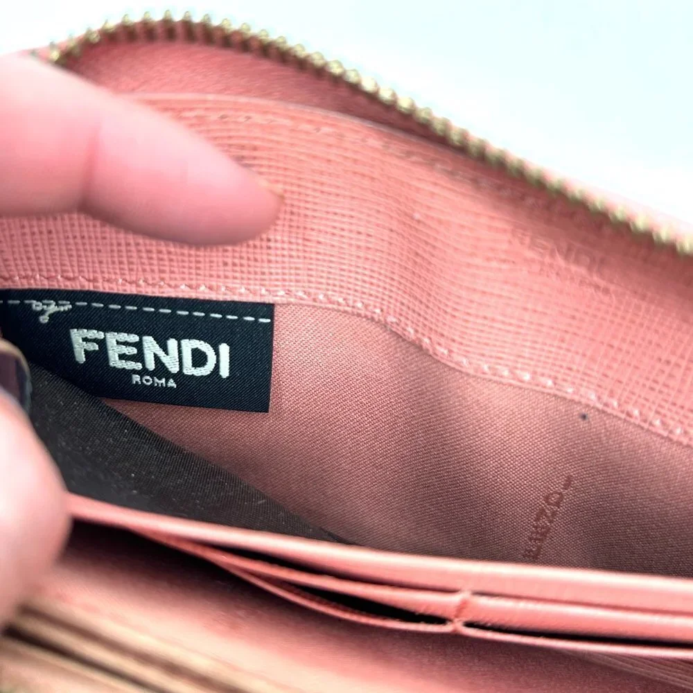 FENDI Light Barbie Pink Leather Full Zip Luxury Designer Long Wallet